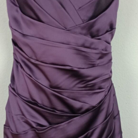 David's Bridal Deep Purple Satin V Neck Ruched Sleeveless Gown sz 10 - Picture 5 of 13